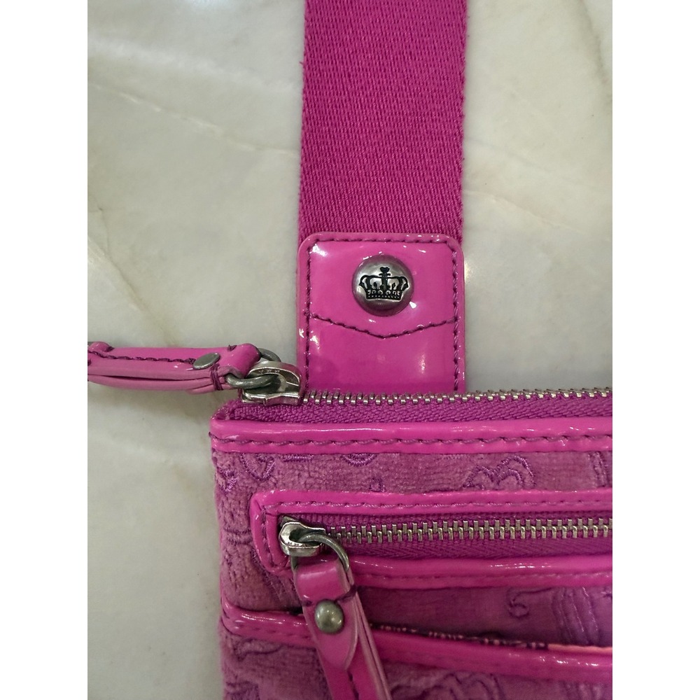 Juicy Couture Pink Velour Embossed Logo Crossbody Bag Y2K Patent Trim Chain #113 - Picture 12 of 15